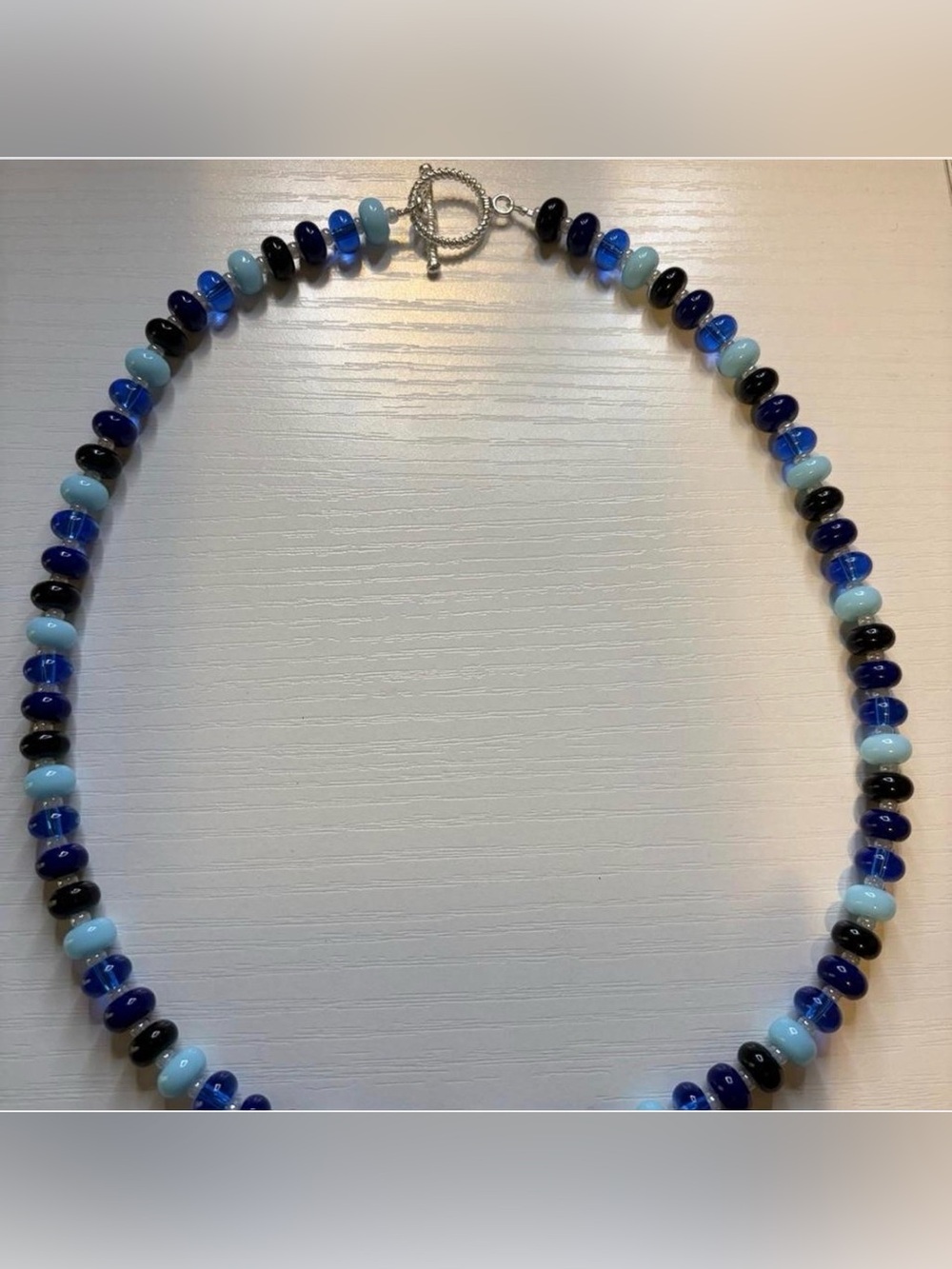 Handcrafted Blue Multitone Glass Rondelle Bead Necklace with Toggle Clasp